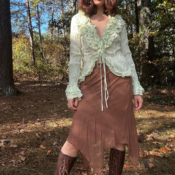 Y2K vintage ruffle tie front top - Picture 3 of 10